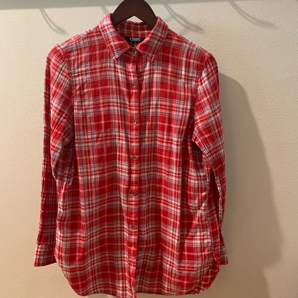Chaps Red and White Plaid Shirt